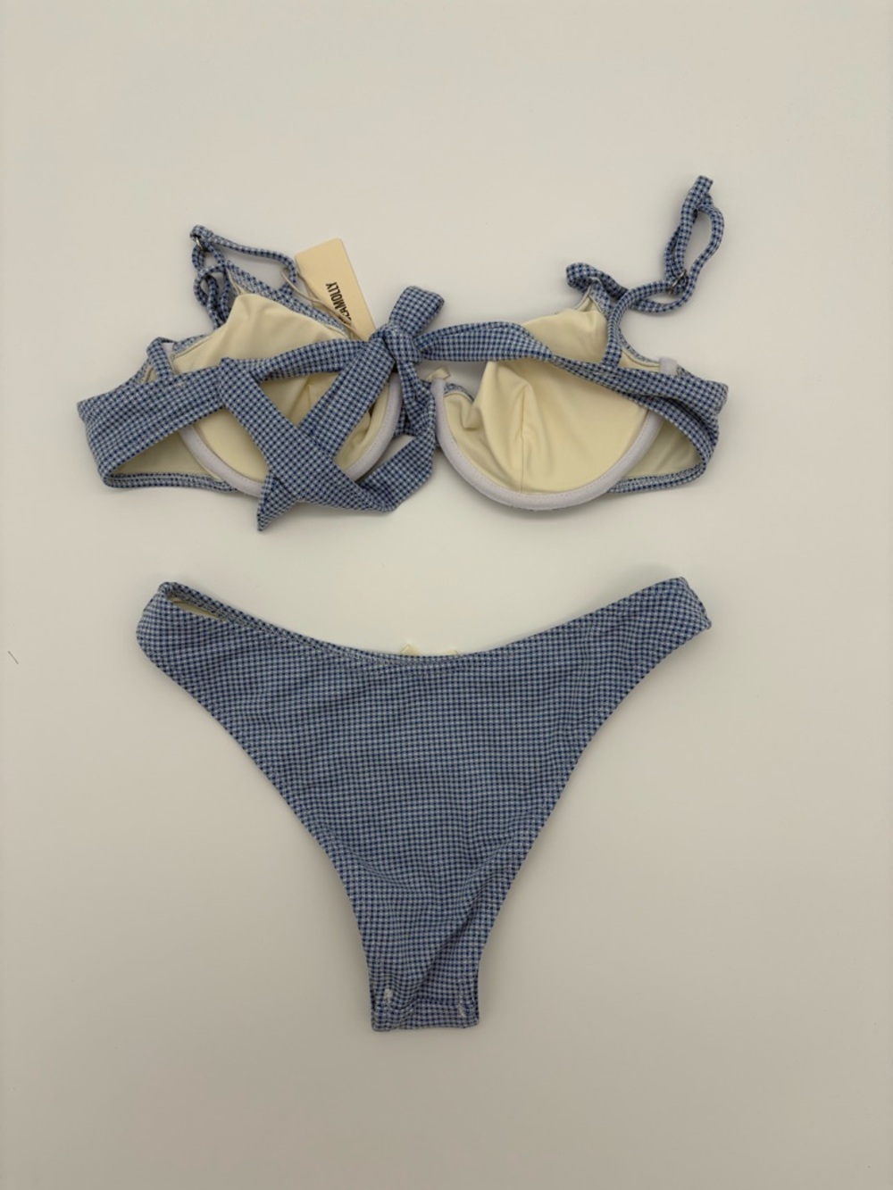 Blue Gingham Tie-Front Bikini Set - Women Swim Bikinis NWT - Picture 2 of 3